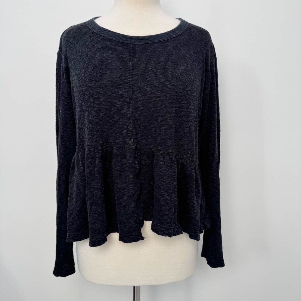 Anthropologie Left of Center Black Long Sleeve Peplum Top - Women size S